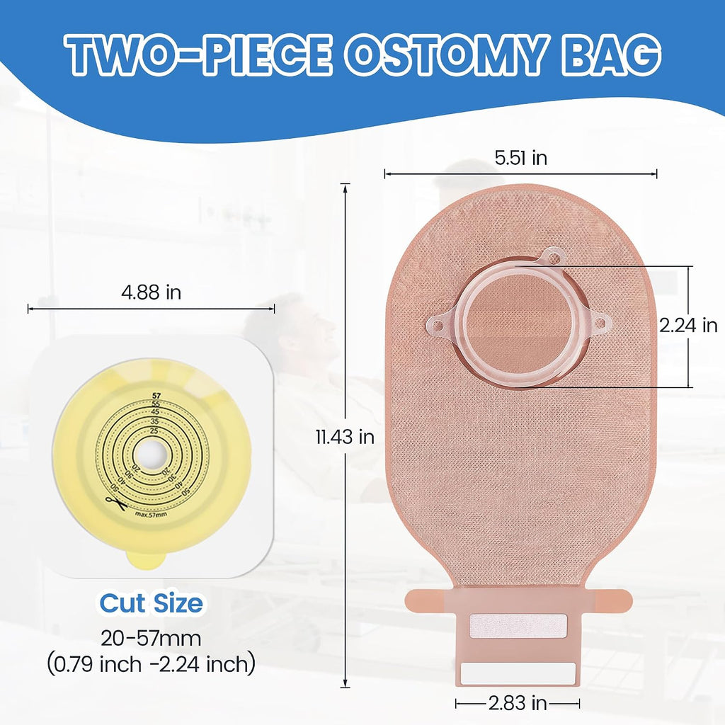 100 Count) 68 Colostomy Bags+32 Barriers, Two-Piece System with Hook and Loop Closure, Ostomy Supplies for Stoma