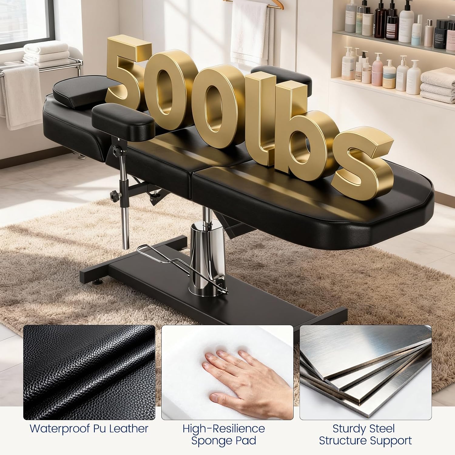 Hydraulic Esthetician Chair Bed, Black Tattoo Chair for Clients