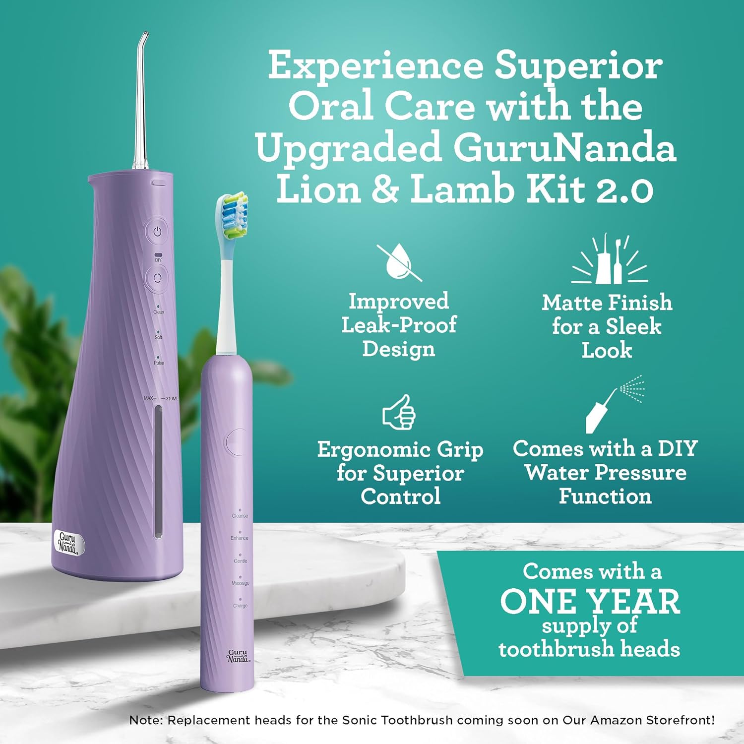 Lion & Lamb Kit 2.0, Electric Toothbrush with Water Flosser Combo, 4 Jet Tips, 4 Brush Heads, & IPX7 Waterproof