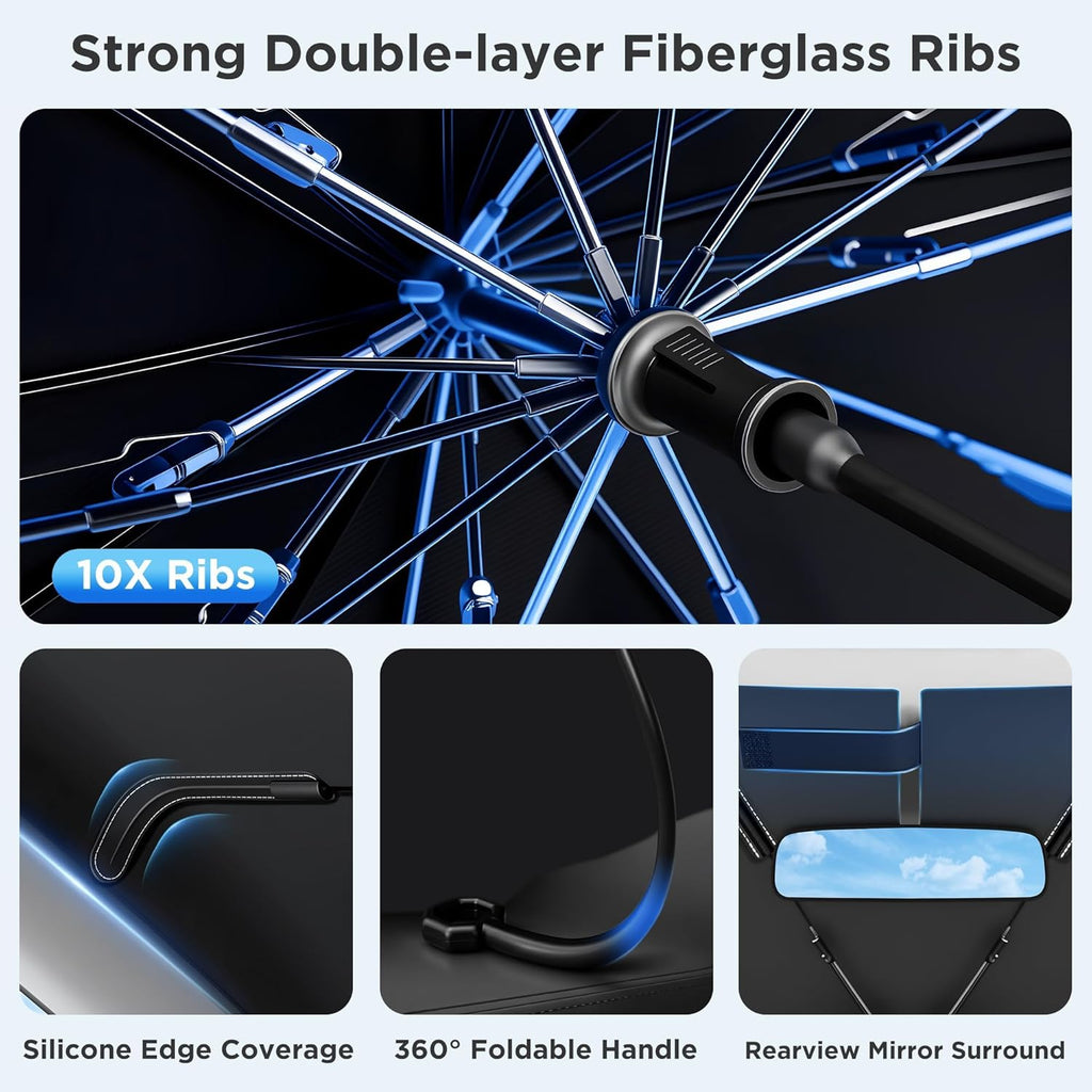 2026 Upgraded Windshield Sun Shade Umbrella [7-Layer Vinyl Coating Heat Shield] Foldable Front Window Sunshade