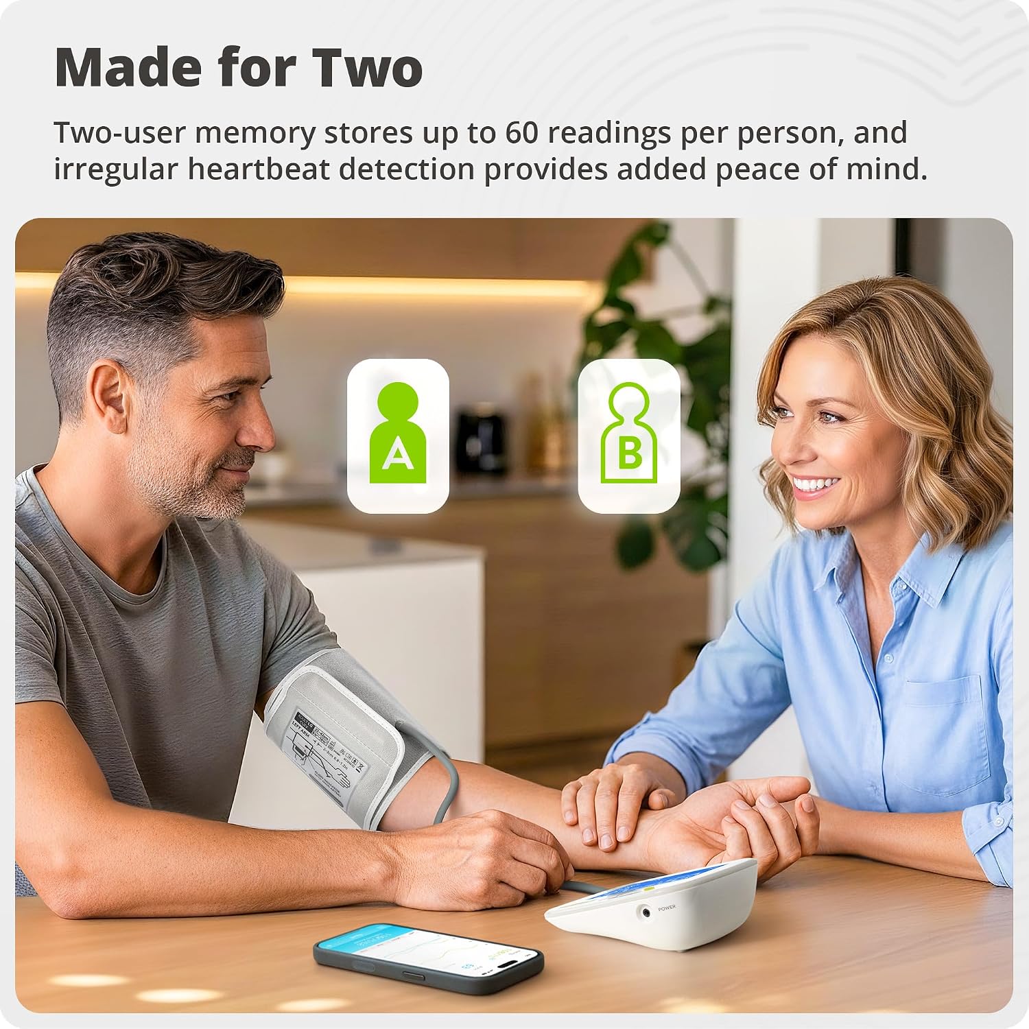 Bluetooth Smart Blood Pressure Monitor for Home Use – Automatic Digital Upper Arm BP Machine with 8.7”–16.5” Cuff