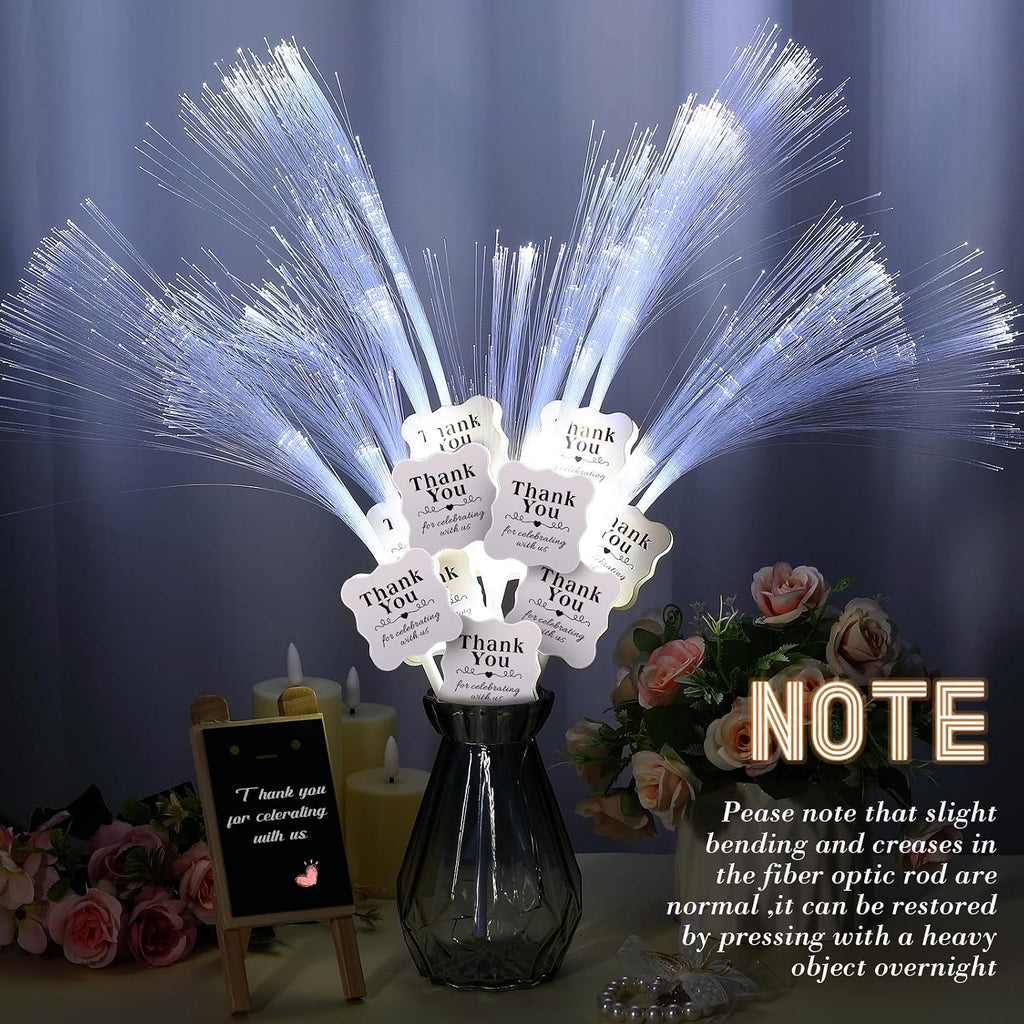 100 Pcs White Wedding Light up Sticks LED Sparklers Thank You Fiber Optic Glow Wands with 3 Mode for Send off