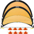 Poray Soccer Goal for Kid Easy-up Set of Two Portable Soccer Net 210D Oxford with 8 Field Marker Cones Extra Stakes