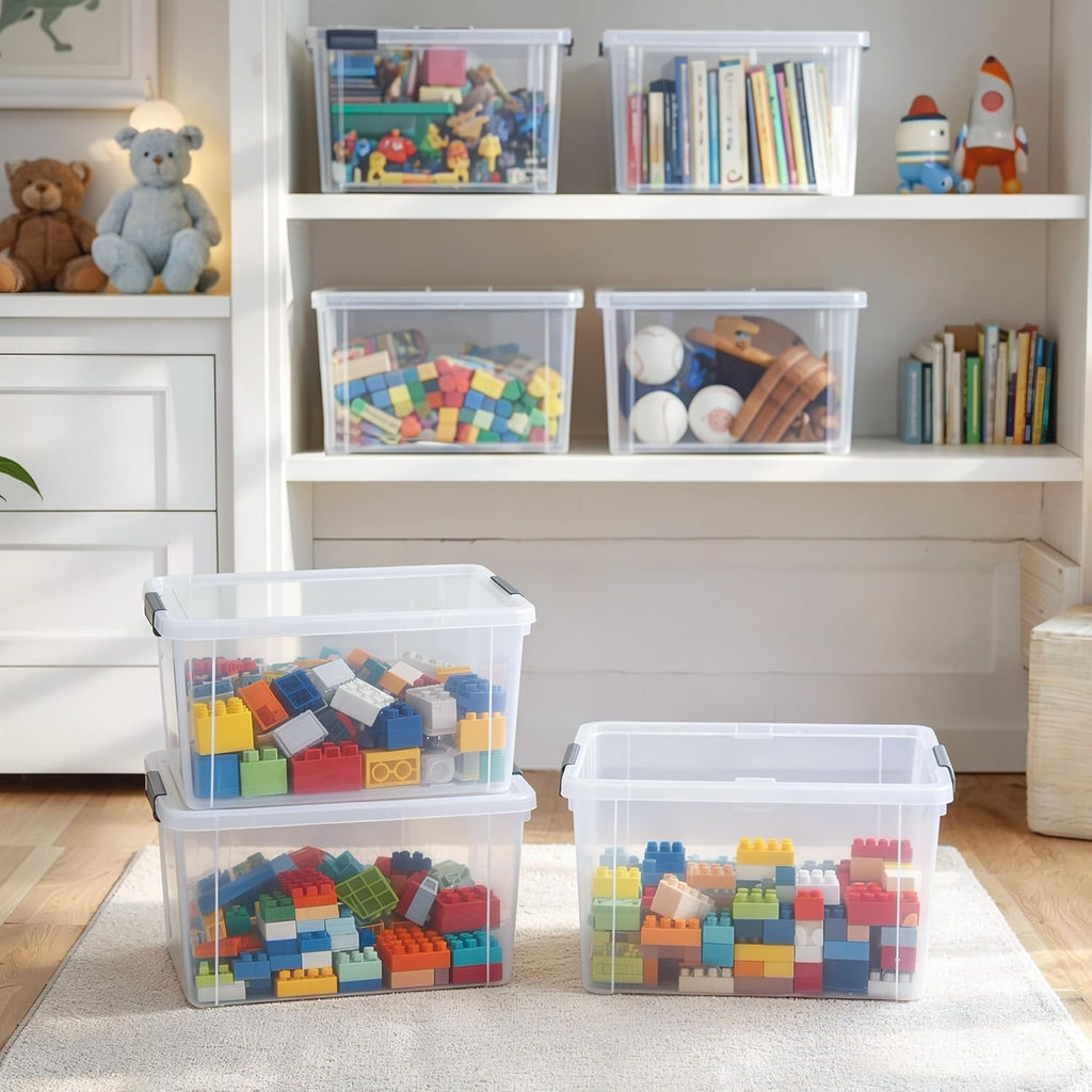 7.8 QT 6 Pack Small Storage Bins Plastic Storage Container Stackable Box with Lids for Organizing, Clear White
