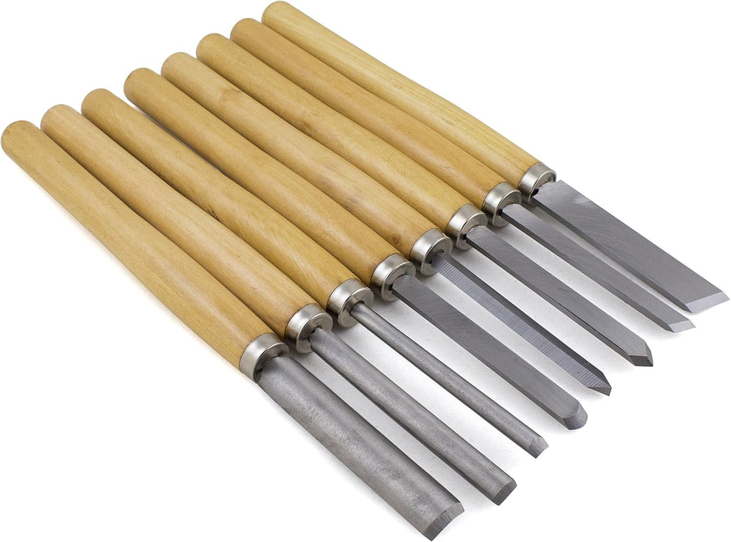 Professional Quality Wood Turning Chisel 8 pcs Set Included Lathes: 2 Skew 1 Spear Point 1 Parting 1 Round Nose & 3