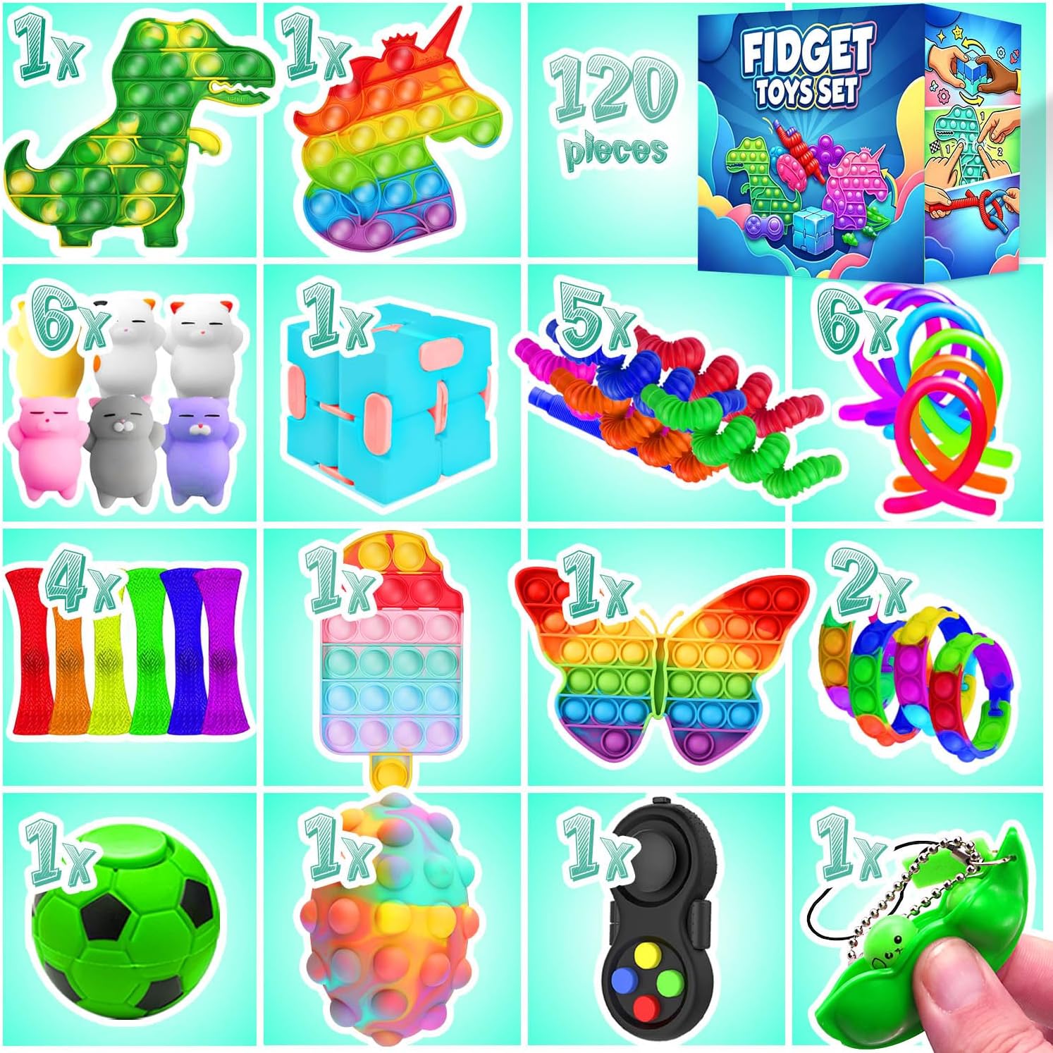 Fidget Toys, 120 Pack Party Favors for Kids 8-12 4-8, Sensory Toy for Autism Autistic Anxiety Children Boys Girls
