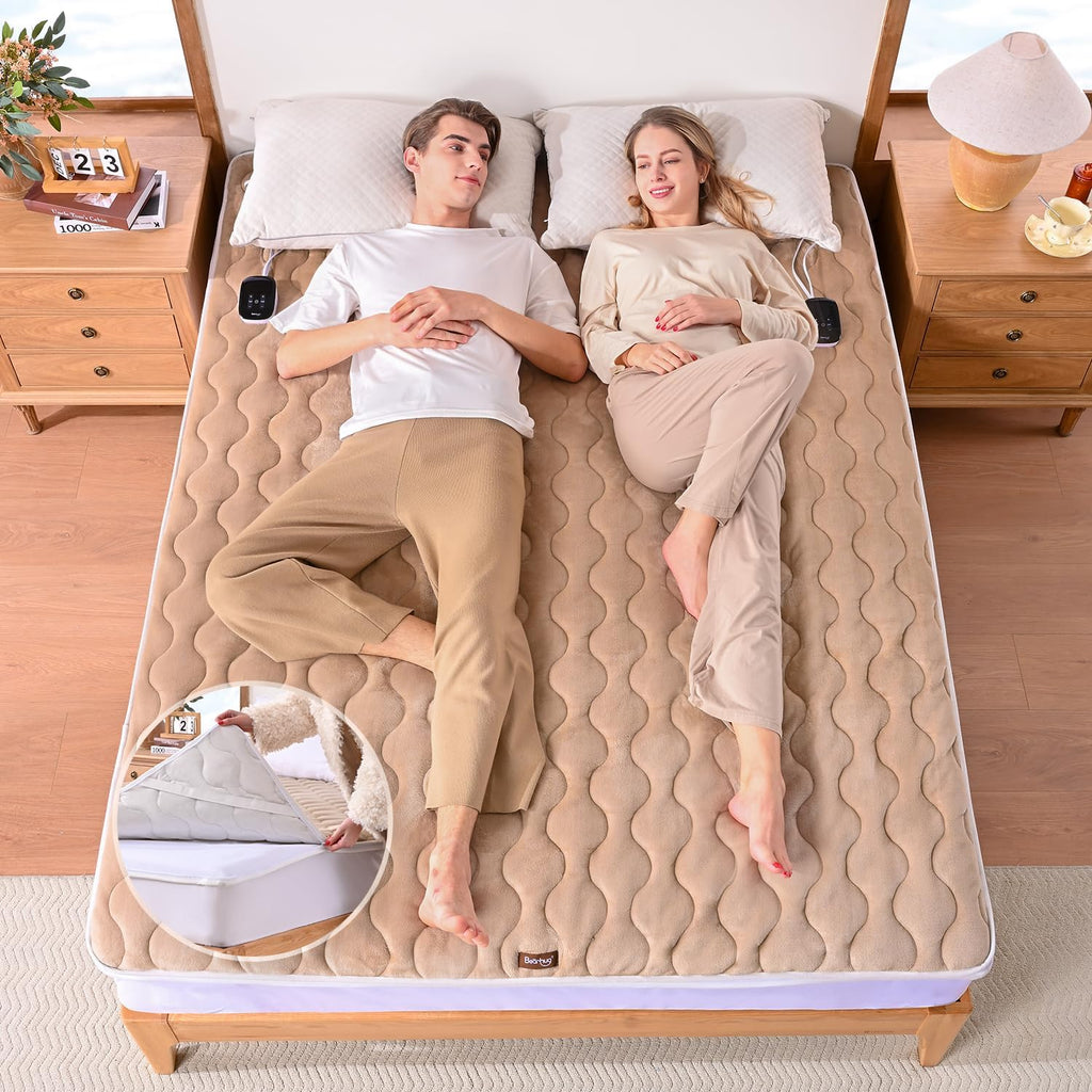 Heated Mattress Pad Queen Size 60"x80" with Zippered Detachable Cover, Dual Control Electric Bed Warmer Machine