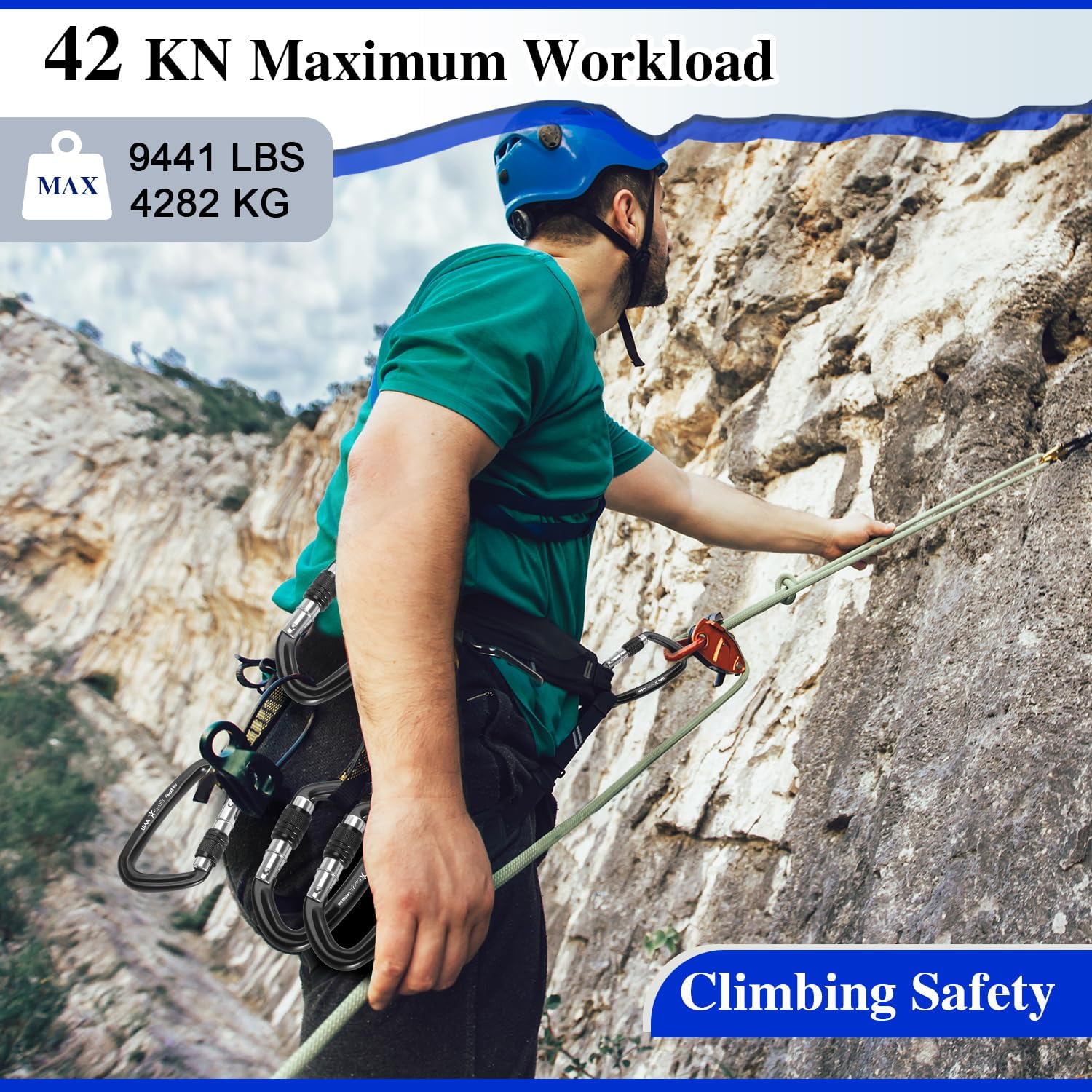 Locking Climbing Carabiner Heavy Duty: Favofit UIAA Certified 42kn (9441 lbs) Safety Caribeaner Clips - Large