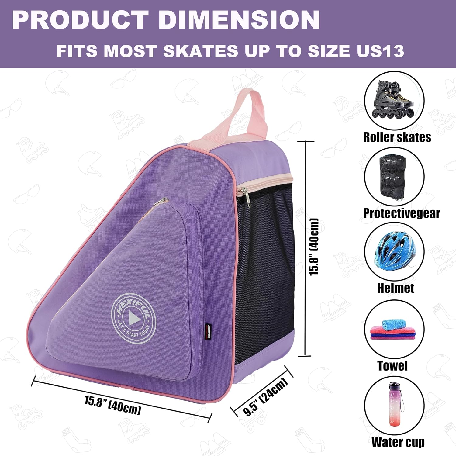 Skate Bag for Ice, Inline, Roller & Quad Skates - Kids & Adults