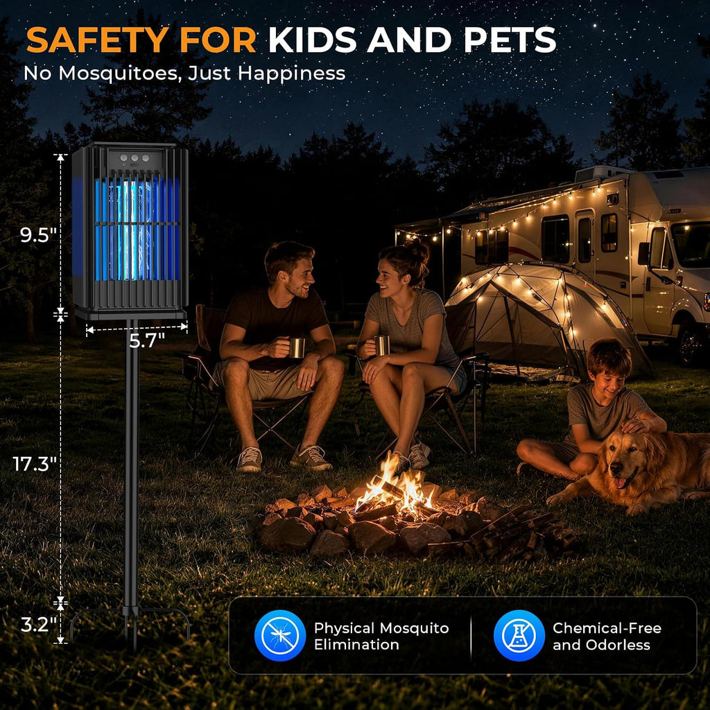 Solar Bug Zapper Outdoor, Solar Mosquito Zapper Outdoor with Ground Bracket, AUTO On/Off Solar Fly Zapper with