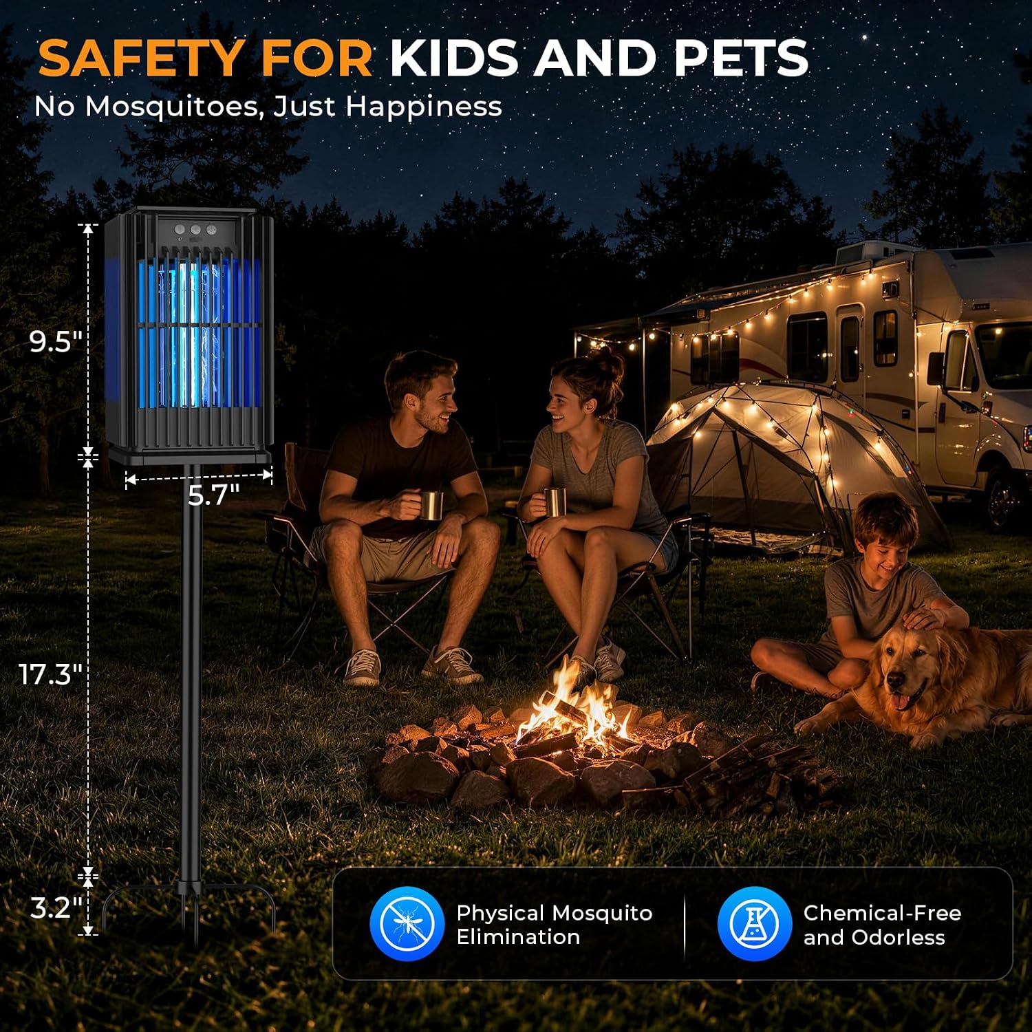 Solar Bug Zapper Outdoor, Solar Mosquito Zapper Outdoor with Ground Bracket, AUTO On/Off Solar Fly Zapper with