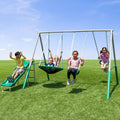 Northridge Metal Swing Set, 500 lb Capacity, 32" Saucer, 2 Blow-Molded Swings & 5ft Slide, Durable 6ft Frame, Outdoor