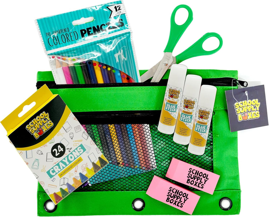 17" Clear Backpack Bundle for Elementary School | Back to School Bookbag with Supplies | Contains Crayons, Colored