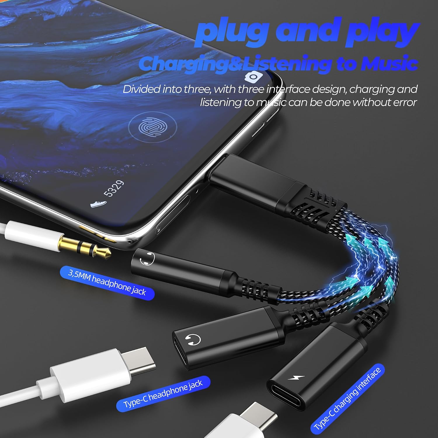 Aux to USB C Adapter (3 in 1) Headphone for iPhone 17 16 15 Audio 3.5mm Jack Splitter Cable Type C for Apple Charger