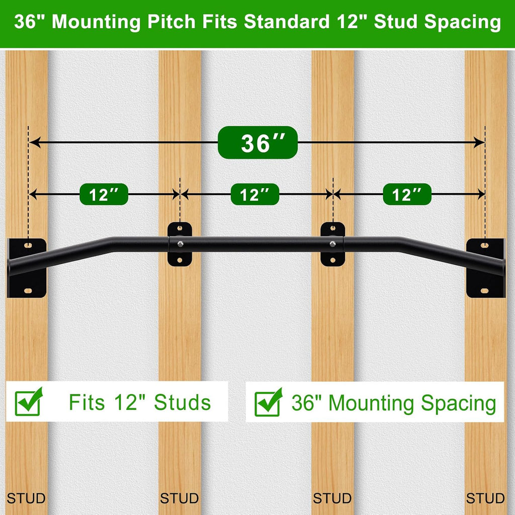 32"/36" Wall Mount Pull Up Bar Joist Mount Chin Up Bar for Doorway | Heavy Duty Steel Construction Support 450 lb