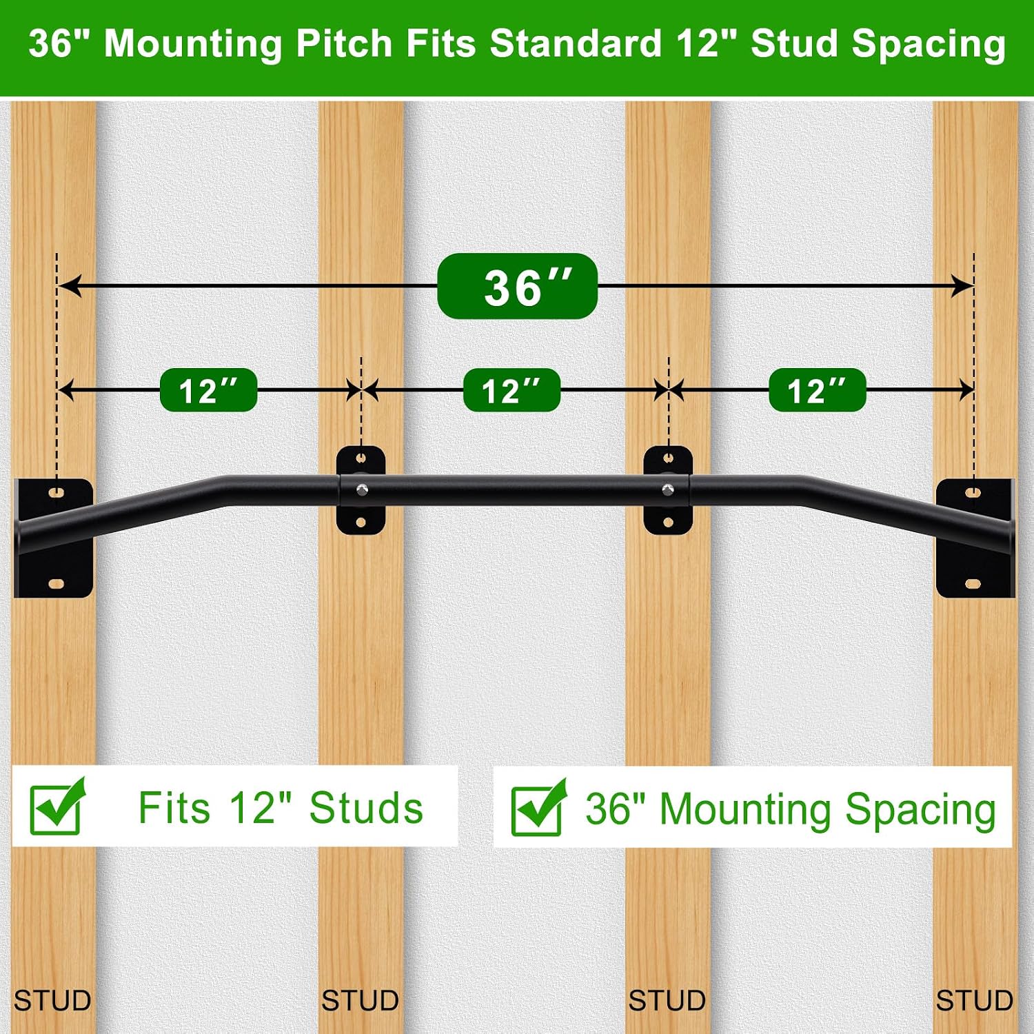32"/36" Wall Mount Pull Up Bar Joist Mount Chin Up Bar for Doorway | Heavy Duty Steel Construction Support 450 lb