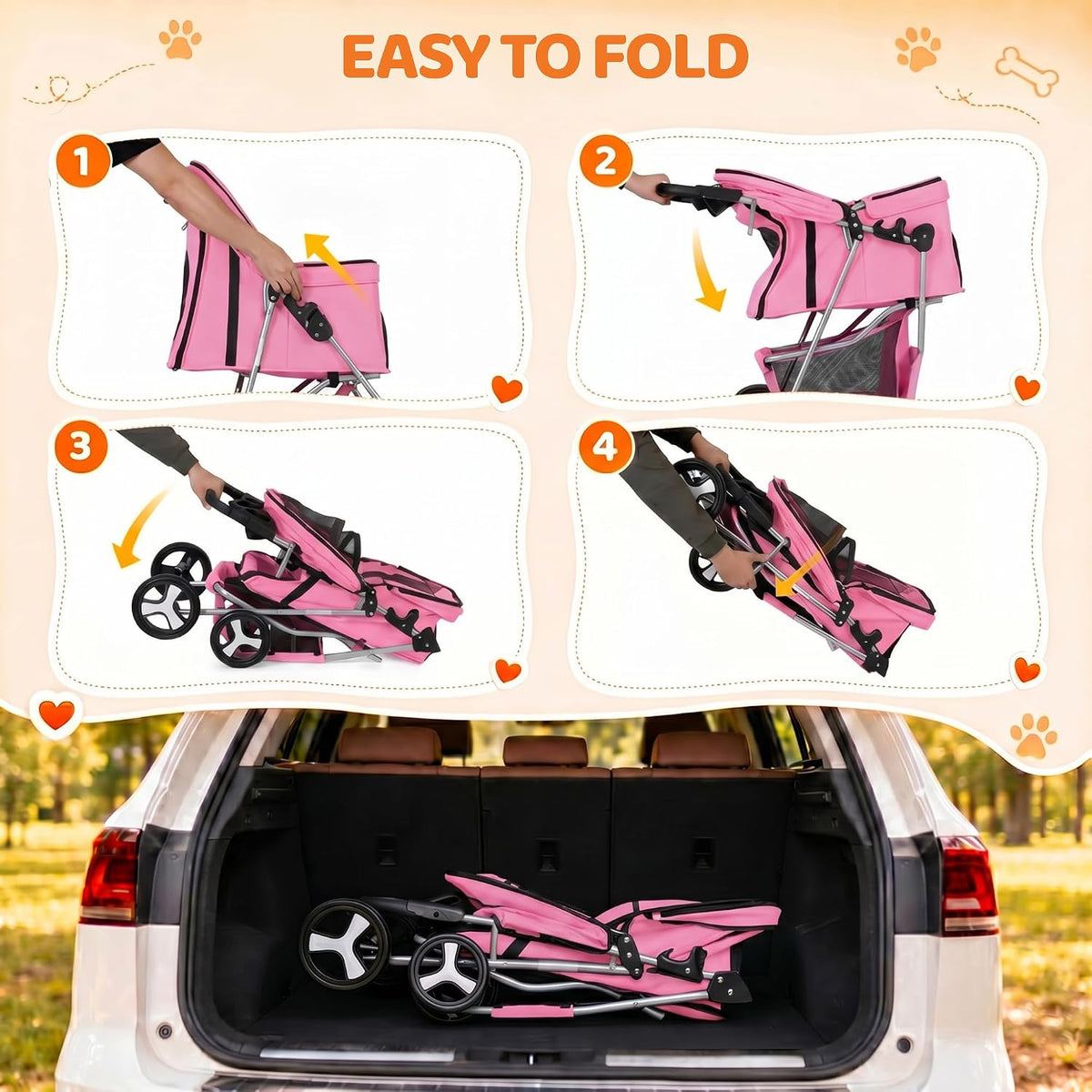 Foldable Pet Stroller, Cat/Dog Stroller with 4 Wheels