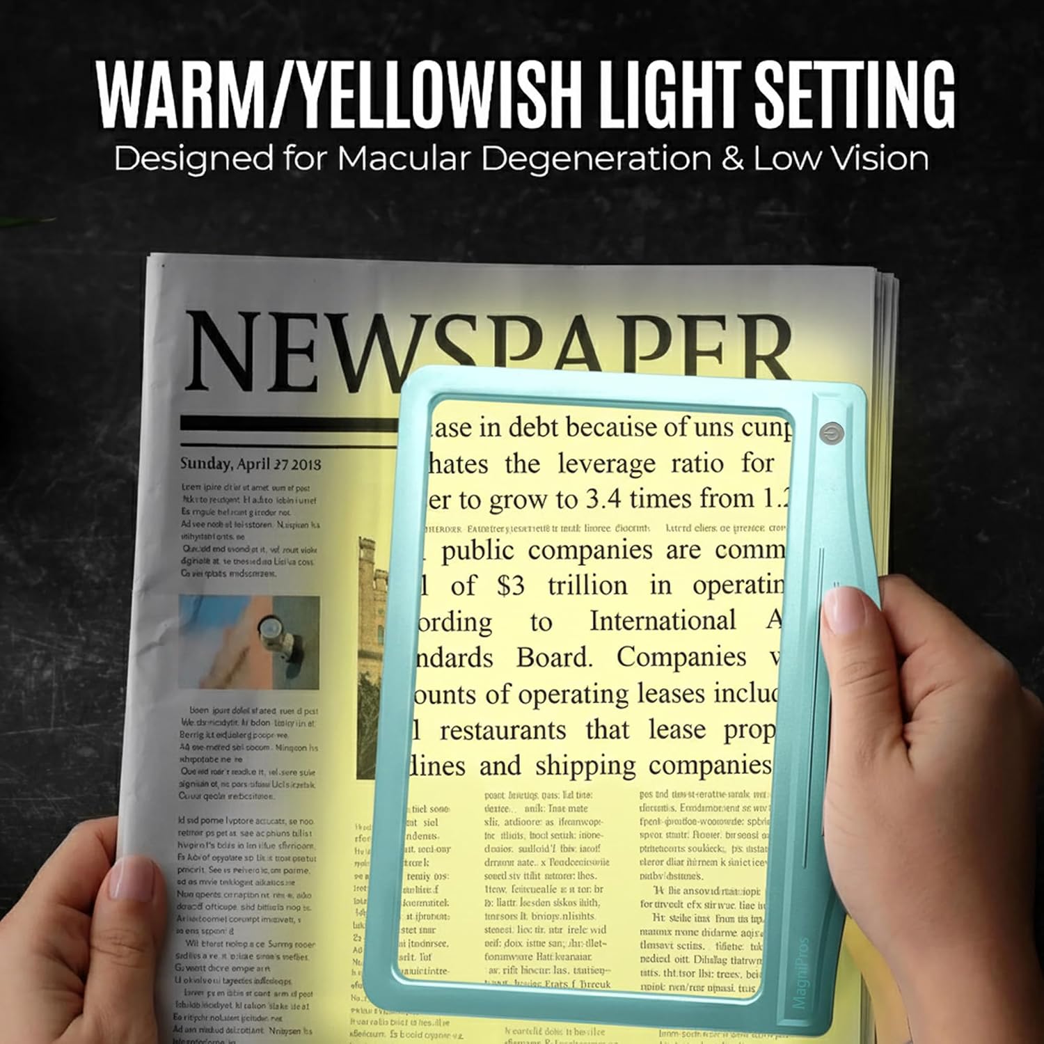 5X Rechargeable Large Ultra Bright LED Page Magnifier with Anti-Glare Lens & 3 Color Light Modes, Relieve Eye Strain