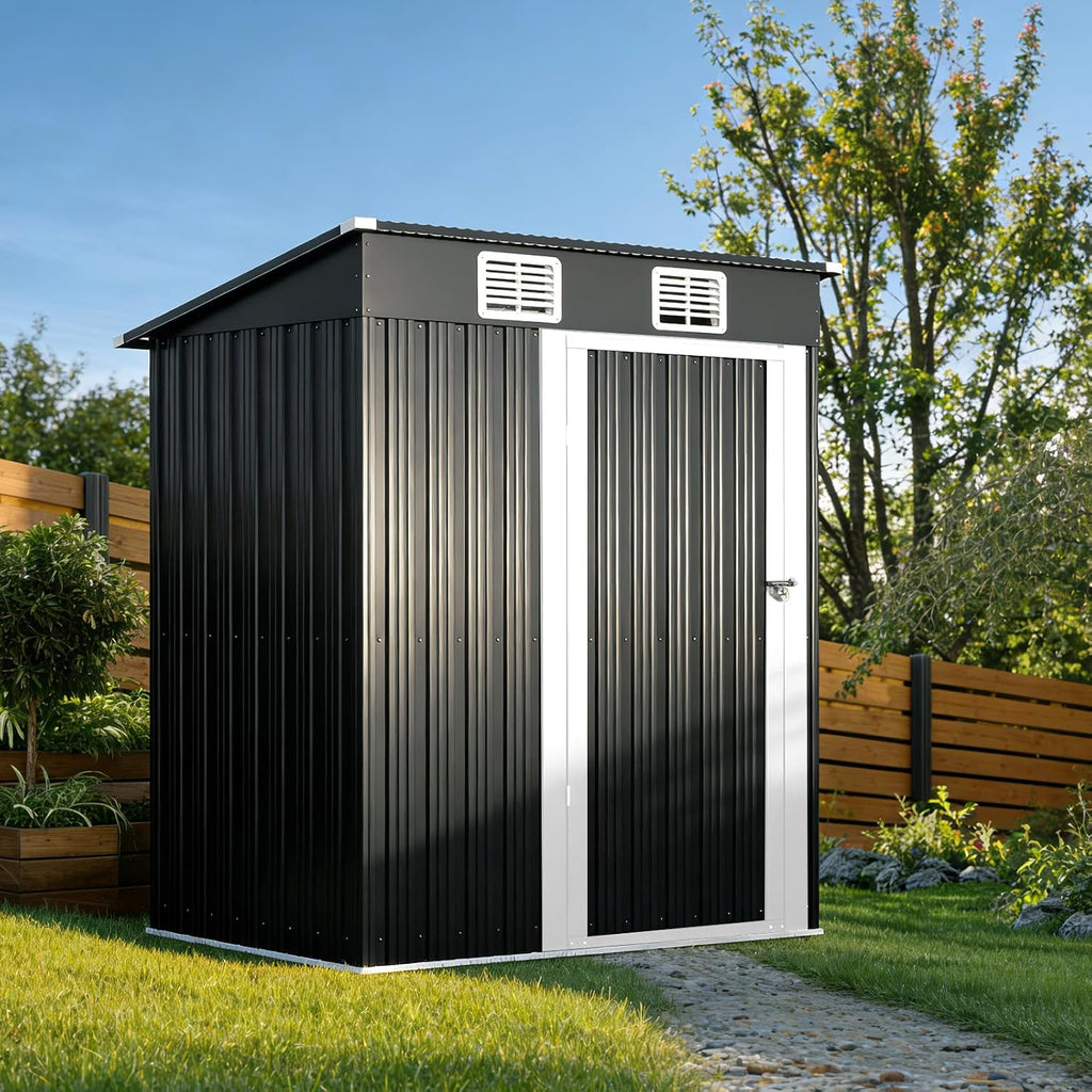 5×3 FT Metal Outdoor Storage Shed, Lockable Galvanized Steel Tool Shed | Single Lockable Door, Two Air Vent,Metal