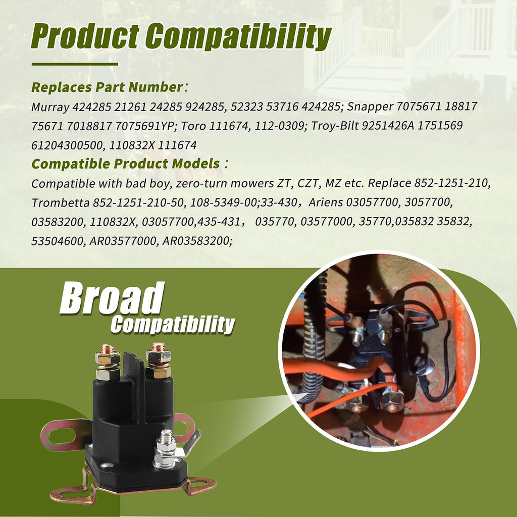 12V 3 Terminal 108-5349-00 Starter Solenoid Compatible with Bad Boy Zero-Turn Mowers ZT, CZT, MZ, MTD, Troy-Bilt