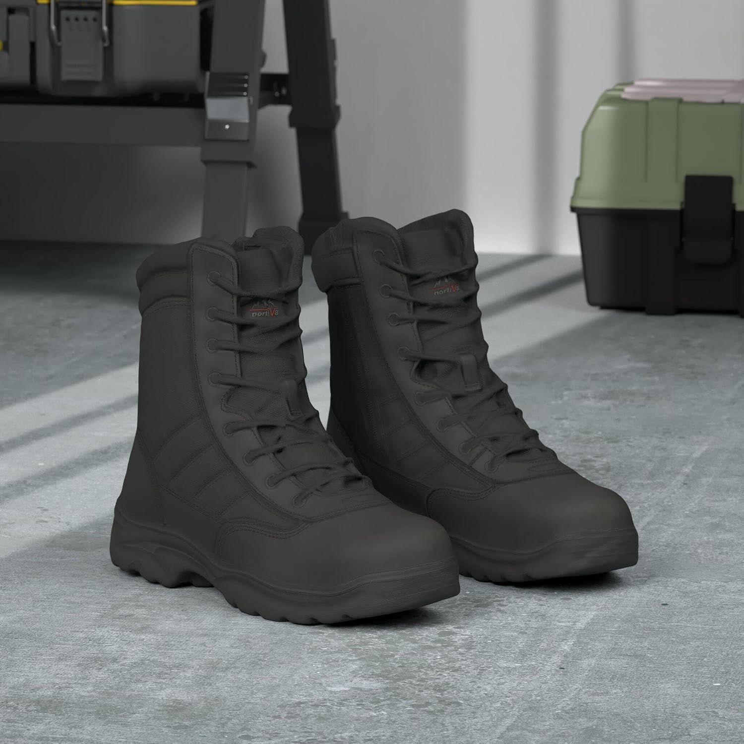 Men's Steel Toe Work Boots Side Zipper | Safety Industrial & Construction Military Work Boots Slip Resistant ASTM