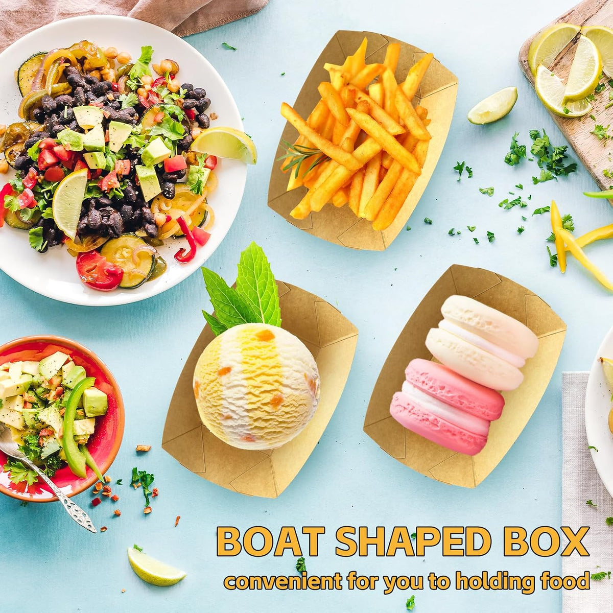 200 Pack 1/4lb Kraft Paper Food Boats, Mini Nacho Trays Bulk for Party Snacks