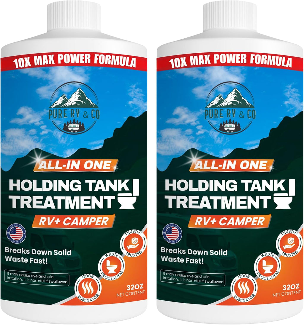 Holding Tank Treatment 32 oz – 10X Max Power RV Black Tank Cleaner, All-In-One Waste Digester & Odor Removal, Septic