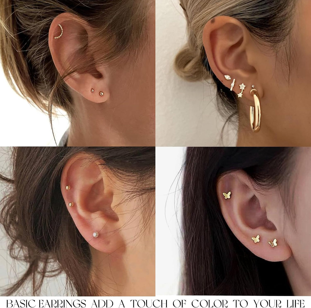 84 Pairs Gold Stud Earrings Set for Women Multipack, Fashion Pearl Cubic Zirconia Butterfly Earrings Packs Piercings