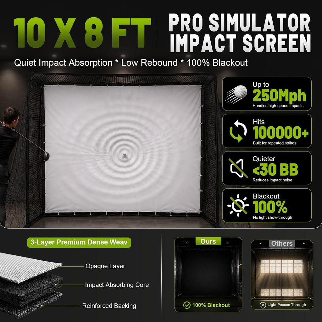 2 in 1 Golf Simulator Net System, 10 x 8ft Golf Practice Net Hitting Net with 4K-Ready Impact Screen, Target Cloth
