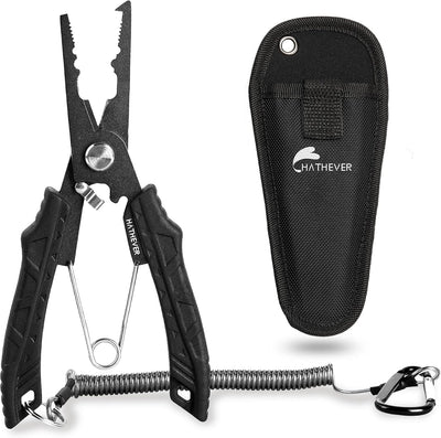 Saltwater Fishing Pliers, Split Ring Pliers for Fishing with Safety Lock, Fish Pliers with Sheath and Lanyard