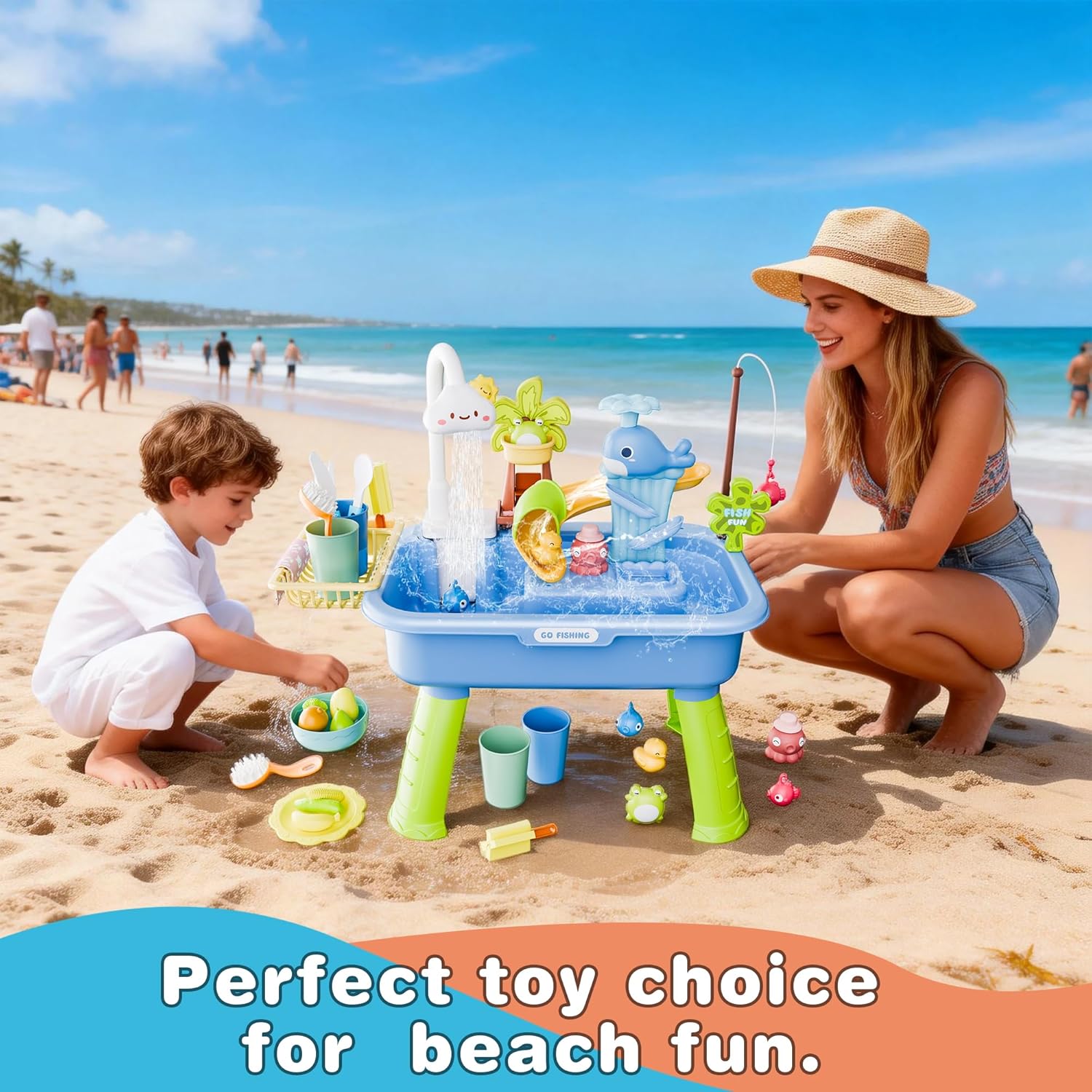 2026 Upgraded Water Table for Toddlers 1-3, Kids Play Sink with Running Water, Toddler Kitchen Sink Toy with Pump