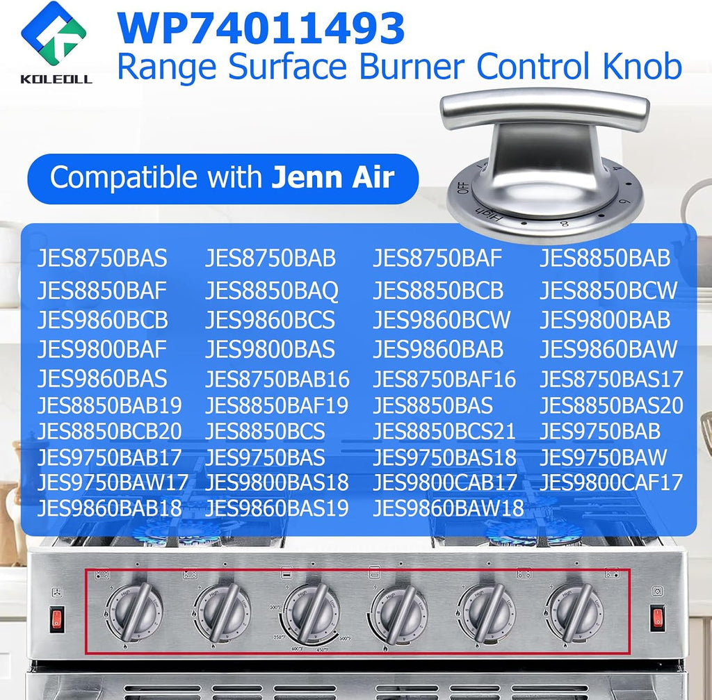 WP74011493 Range Surface Burner Control Knob Compatible with Jenn Air Electric Slide-in Range Replaces 1189038 AP6011254 PS11744450 EAP11744450