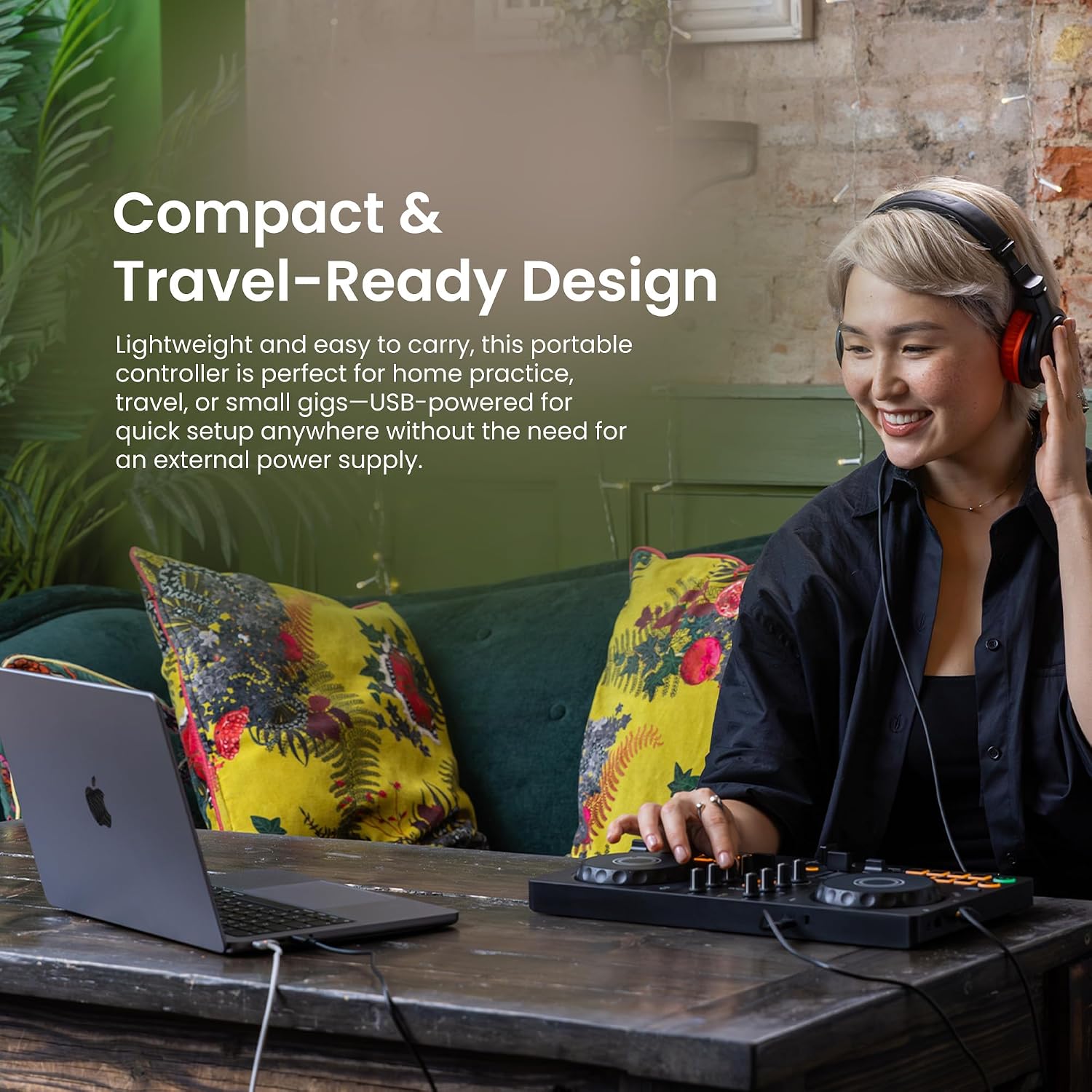 Pioneer DJ AlphaTheta DDJ-FLX2 Compact 2-Channel DJ Controller Bundle with Laptop Stand, Headphones, and Austin