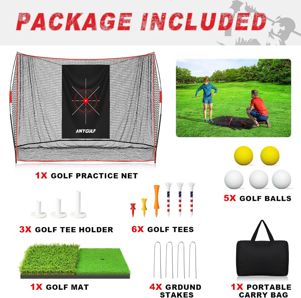 Pro Golf Net, 10x7ft Heavy Duty Golf Practice Net with Mat, Outdoor Indoor Hitting Nets with Noise Reduce Silk Target