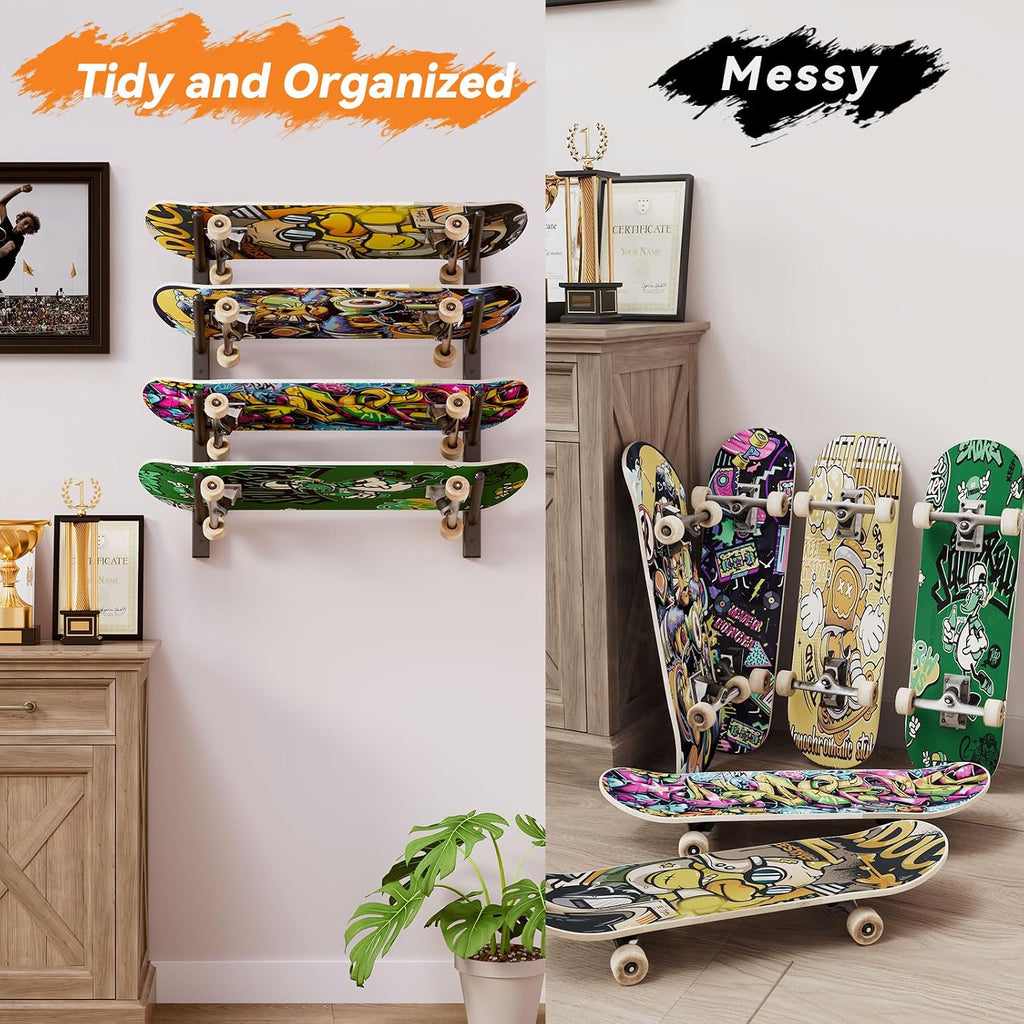 Skateboard Wall Mount, 6 Layer Skateboard Rack Holder, UHSD002B | Snowboard Wall Mount for Storage Longboard Deck