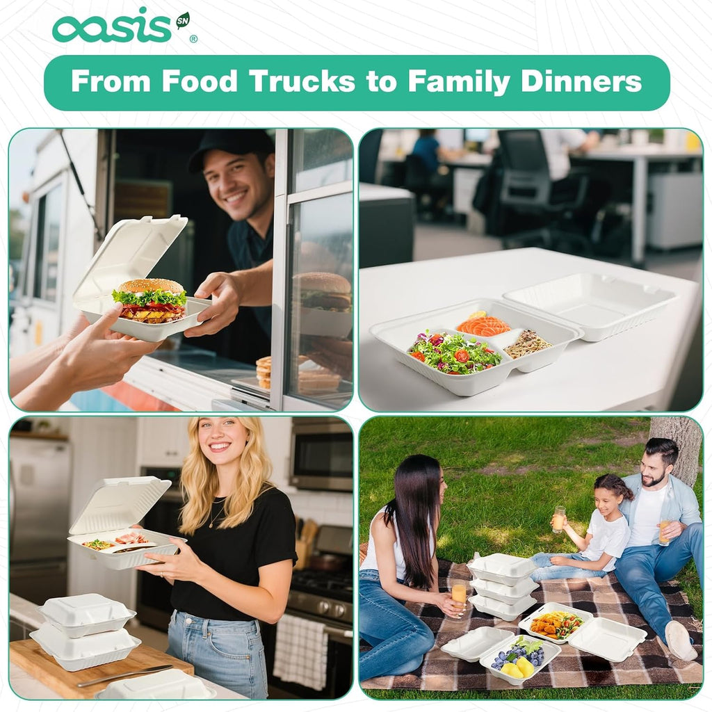 8x8 Inch 68 Pack Compostable Clamshell Take Out Food Containers, Disposable Paper To Go Boxes with Lids, Heavy Duty