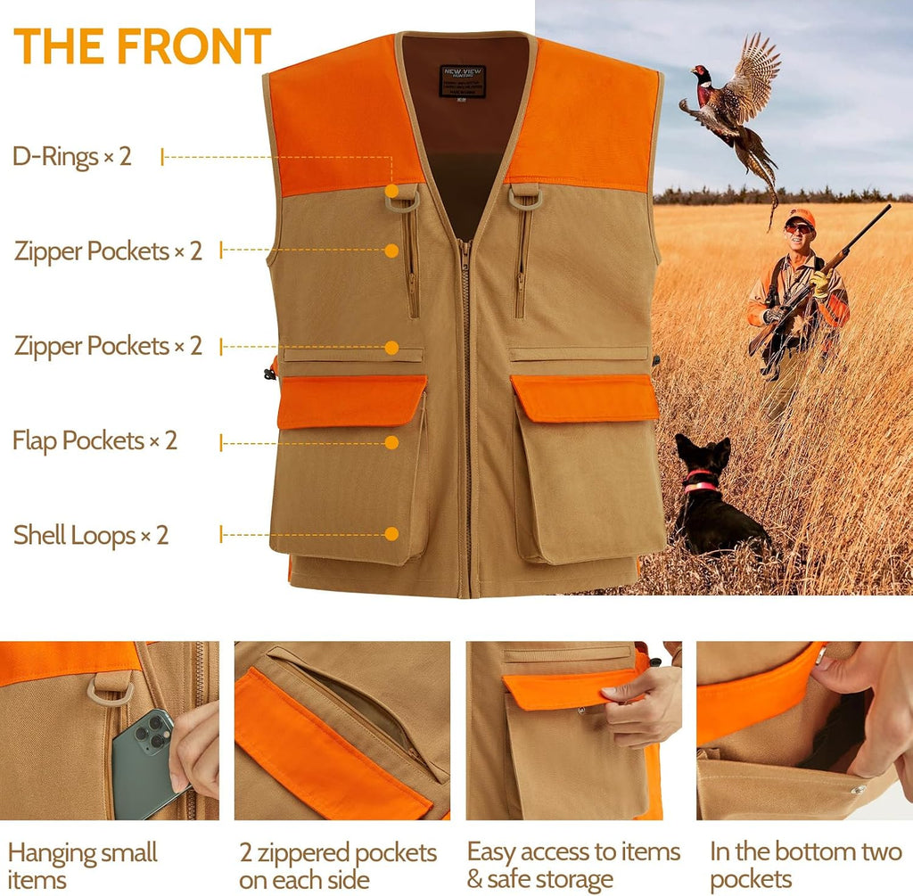 Upland Hunting Vest for Men- Blaze Orange, Pheasant Hunting Vest with Game Pouch, Bird Hunting Vest for Quail