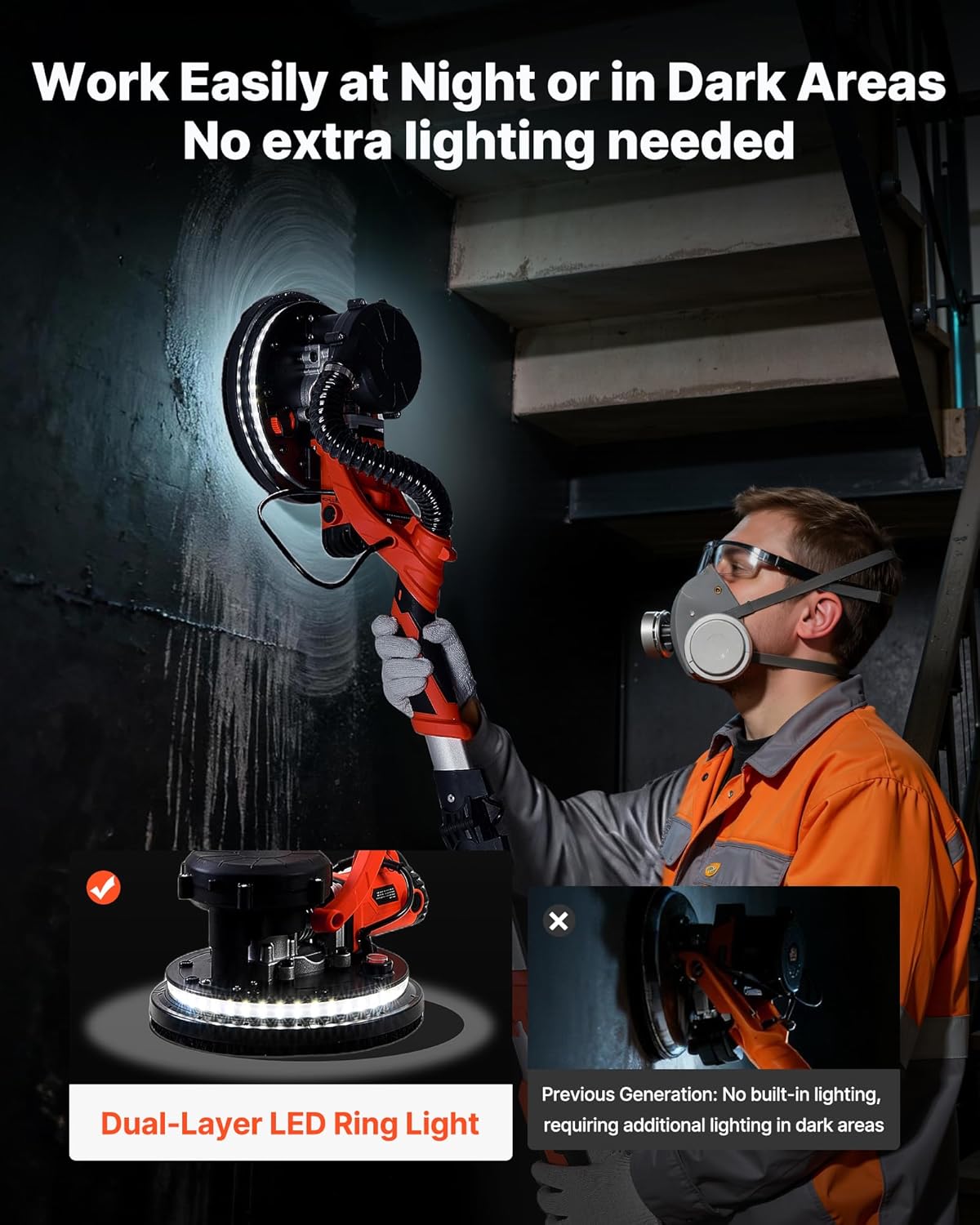 Drywall Sander, 1150W Electric Drywall Sander, Popcorn Ceiling Removal Tool with Vacuum Dust Collection, 5 Variable