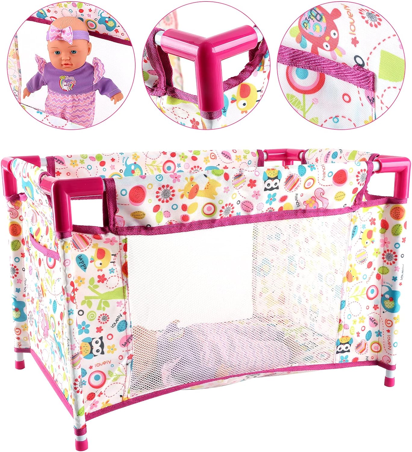 Kids Baby Doll Stroller Nursery Role Play Set with a Variety of Feeding Toy and Play Mat Travel Cot Baby Carrier