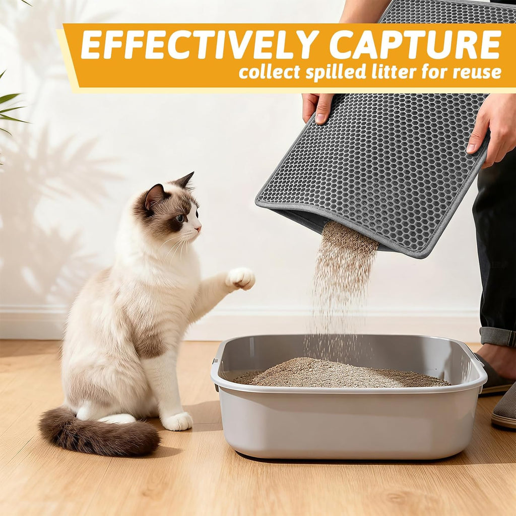 Cat Litter Mat Double Layer Waterproof Urine Proof Trapping Mat 1 Pack (Gray, 24x15 Inch (Pack of 1))