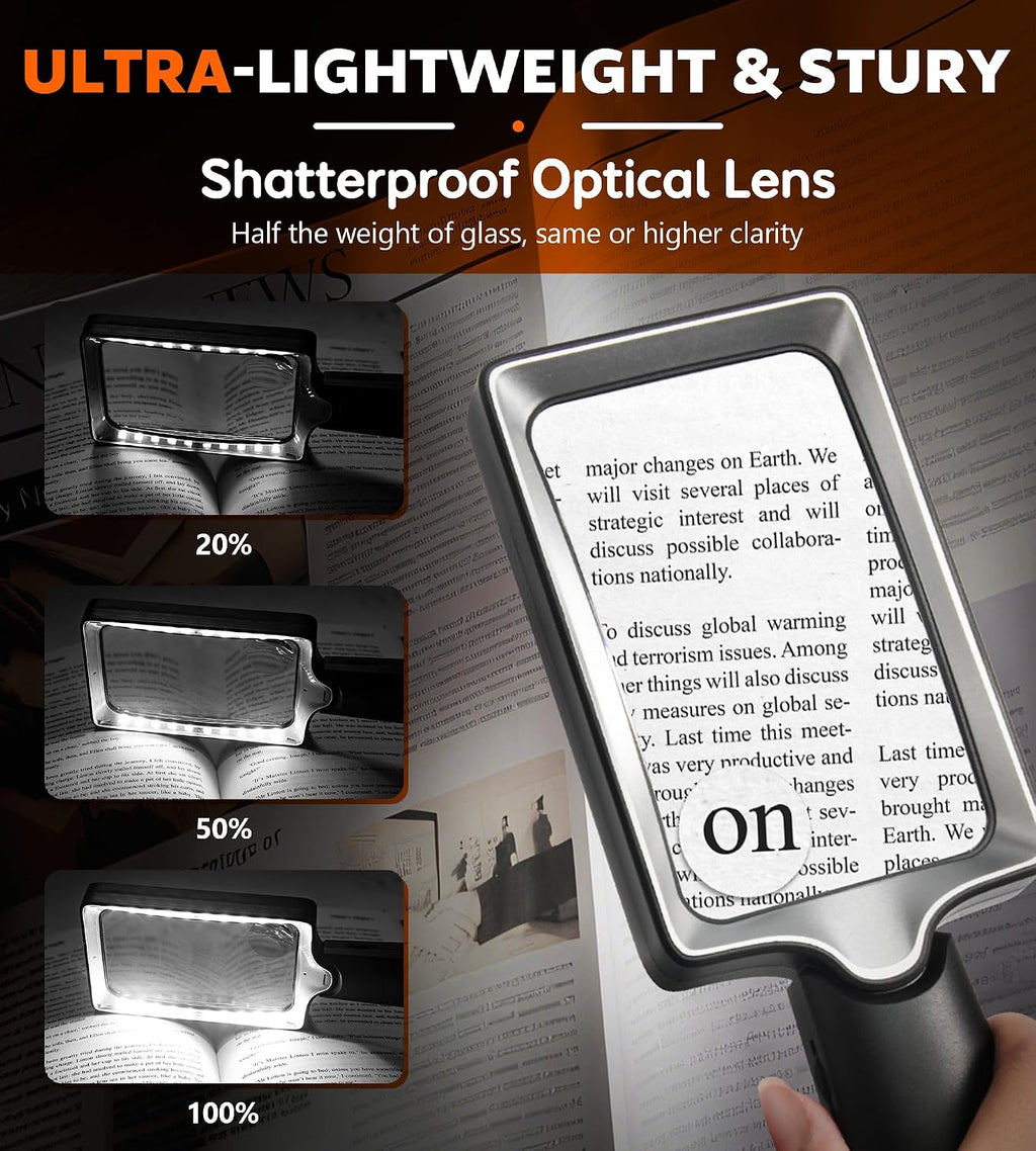 Magnifying Glass with Light, 20 LED Large Handheld Lighted Magnifier Rectangle Illuminated Magnifying Glass for