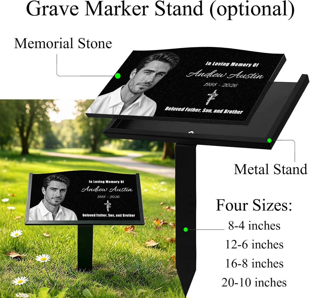Personalized Granite Memorial Stone, Custom‑Engraved Grave Marker w/ Photo