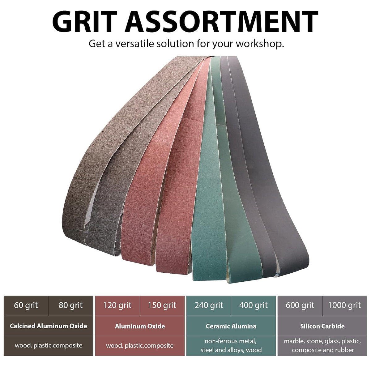 8 Pcs 2x72 Sanding Belts Assortment for Polishing