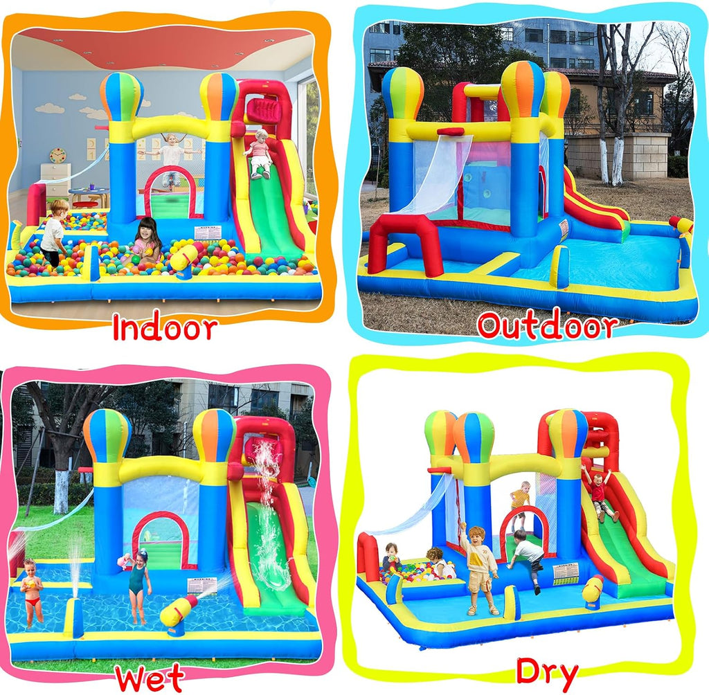 Inflatable Bounce House with Water Slide – Backyard Inflatable Water Park with 4 Sprinklers, 2 Splash Pools, Fits 5