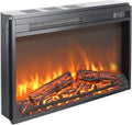 26 Inch Electric Fireplace Insert with Remote Control, Ultra Thin Heater with Realistic Flame and Log Set, Timer