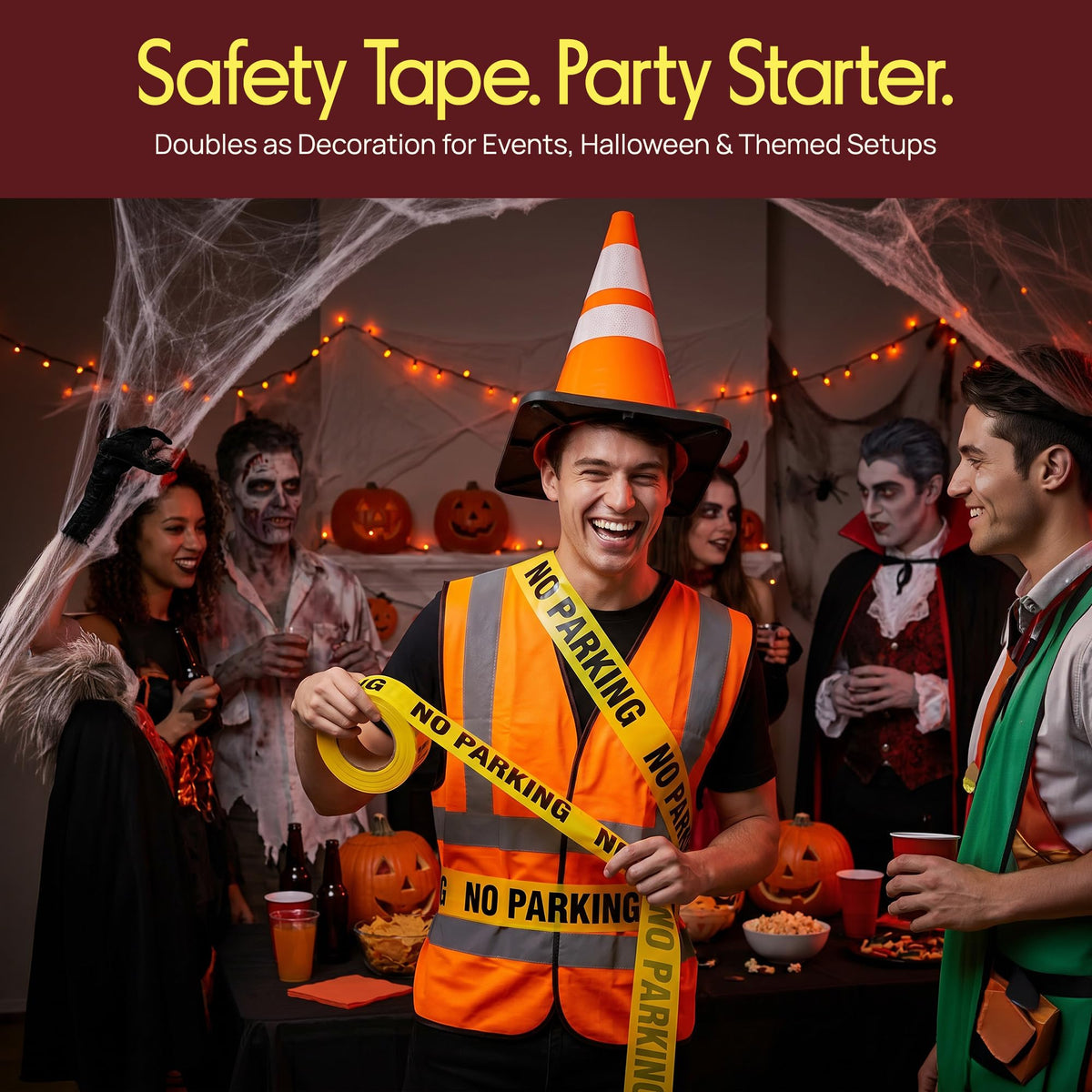 No Parking Tape | Yellow Caution Tape Roll 4-Pack, 656 Ft Each