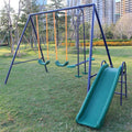 Heavy Duty A-Frame Metal Swing Set with Slide, 2 Weather-Resistant Seats, Easy Assembly, Perfect for Kids Ages 3-8