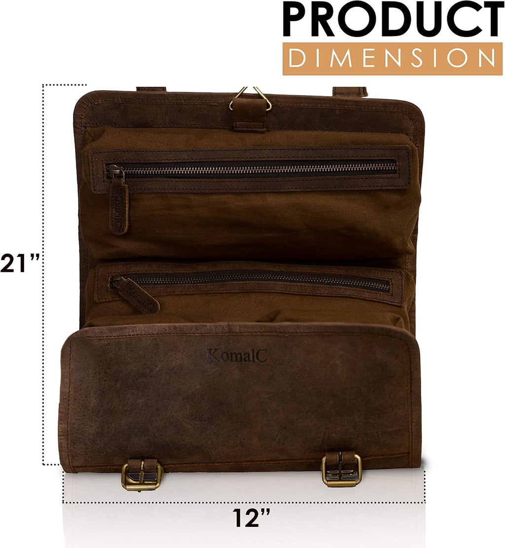 Premium Buffalo Leather Hanging Toiletry Bag Travel Dopp Kit