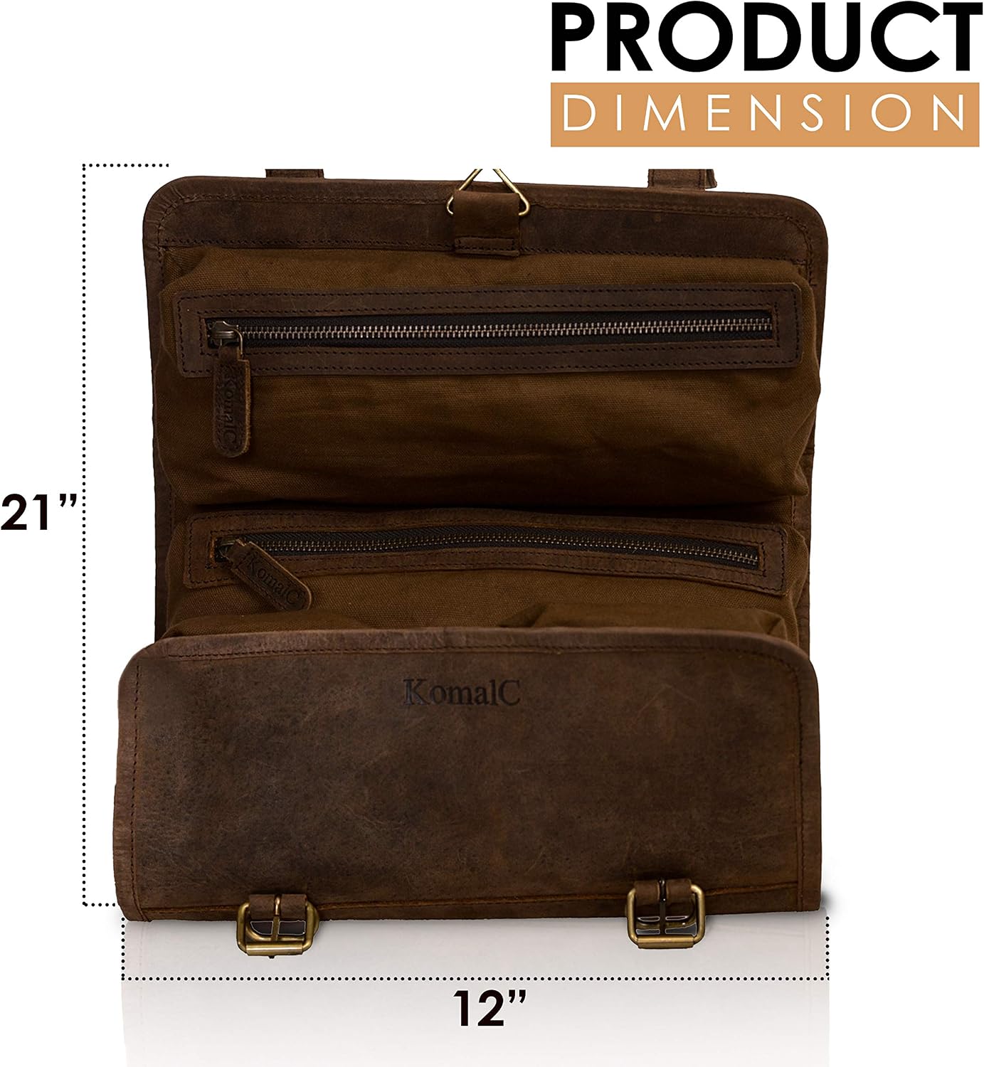 Premium Buffalo Leather Hanging Toiletry Bag Travel Dopp Kit