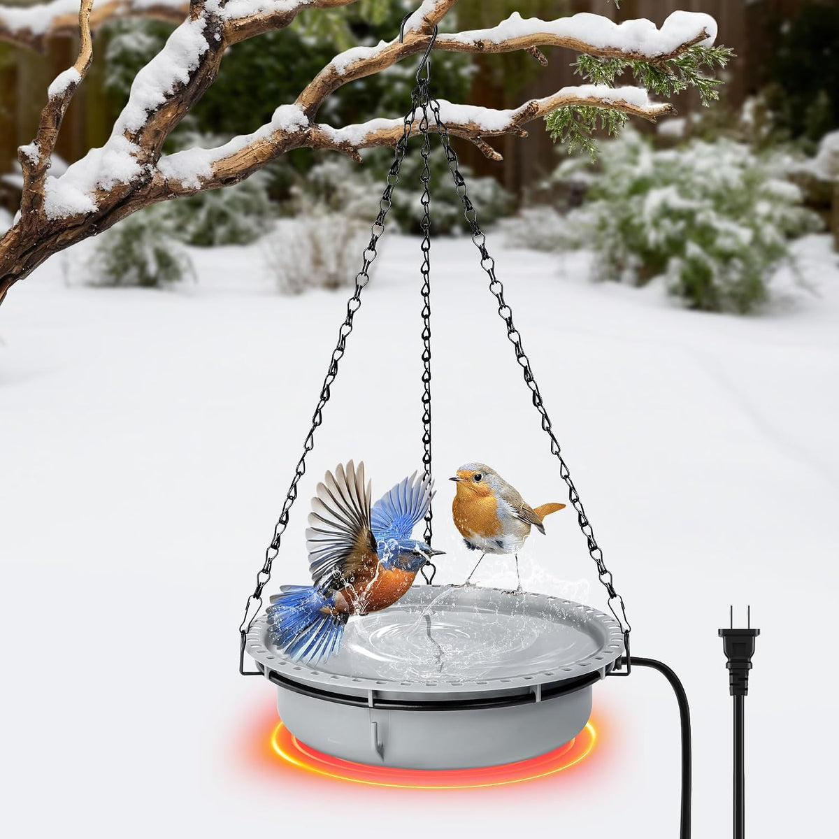 1 Set 100W Thermostatical Hanging Heated Birdbath for Winter Outdoor